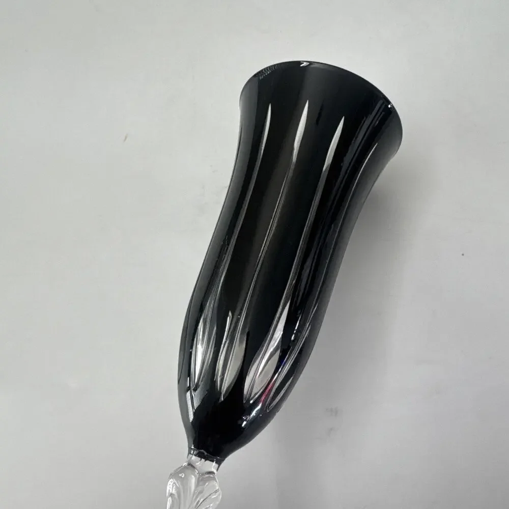 Set of 5 Le Stelle Cristal Design Black Glasses Champagne Flutes Cut to Clear - Picture 5 of 12